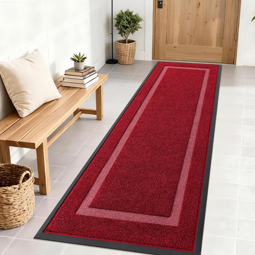 OLANLY Front Door Mat Indoor Outdoor Entrance, Waterproof All-Season, All-Weather Doormat, Sturdy Natural Rubber, Fade Resistant, Low Profile, Easy Clean Patio Porch Entryway Mat, 71x23, Wine Red