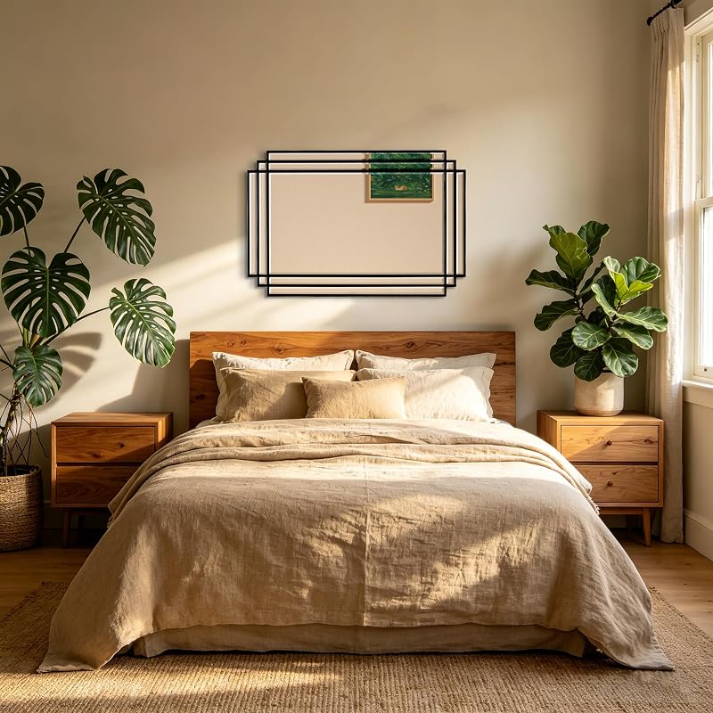 36x24 Black Wood Framed Beveled Mirror - Geometric Wall Mirror, 36"L x 24"W - Variation: Black+36"L x 24"W