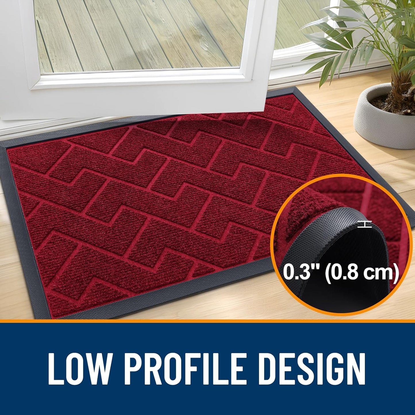 OLANLY Waterproof Front Door Mat - All-Season Indoor/Outdoor Doormat | Sturdy Natural Rubber, Herringbone Brick (Wine Red, 47x32)