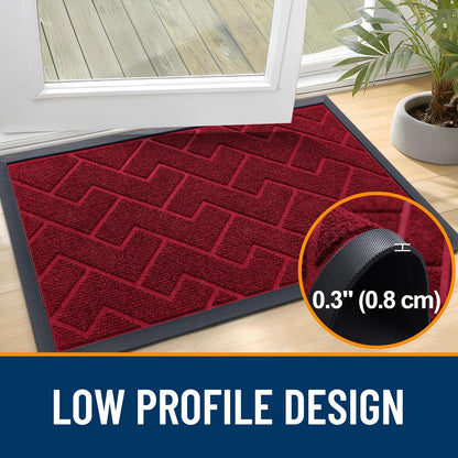 OLANLY Waterproof Front Door Mat - All-Season Indoor/Outdoor Doormat | Sturdy Natural Rubber, Herringbone Brick (Wine Red, 47x32)