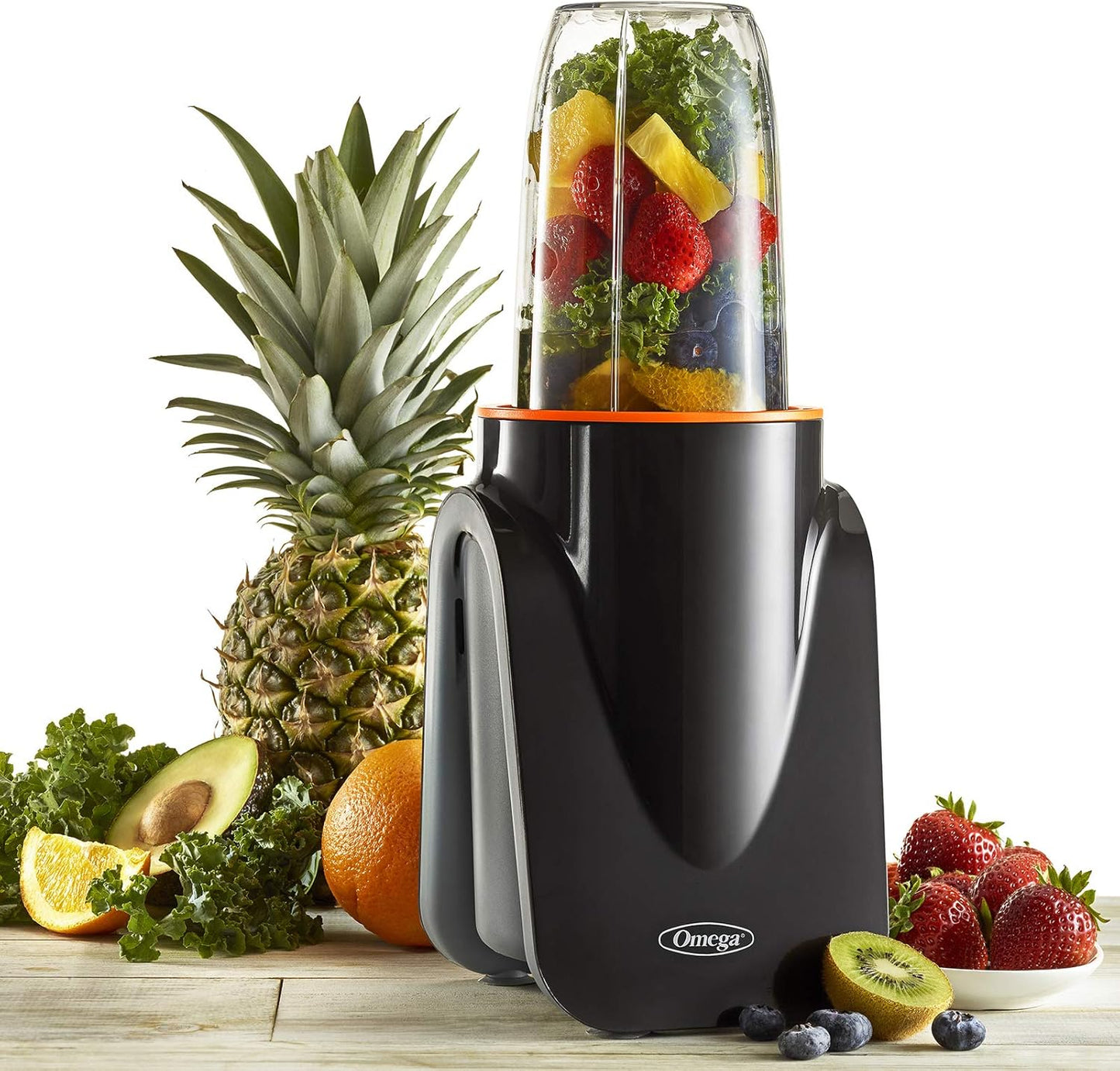 Omega PBL1000BD2 Personal Blender - Powerful 1000W Motor for Smoothies | Includes 2 Blending Cups, Black