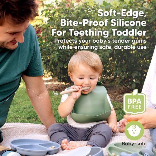 KeaBabies Silicone Baby Spoons - Self-Feeding Utensils for 6-12 Months | 3-Pack Dishwasher-Safe Set (Slate)