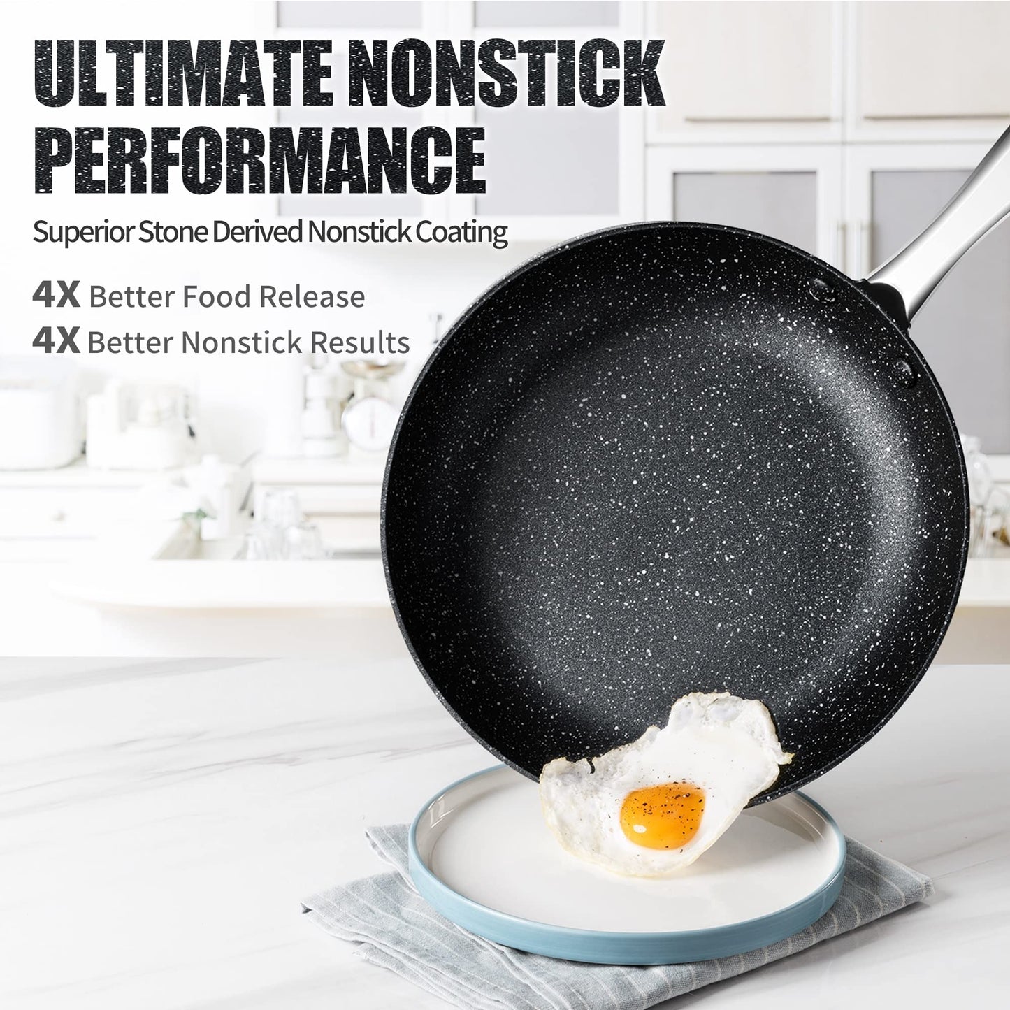 MICHELANGELO Small Frying Pan, Hard Anodized Nonstick with Granite-derived Coating, 8 Inch Skillet with Lid
