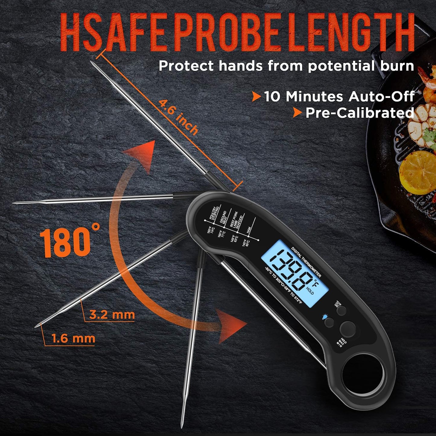 Meat Thermometer Digital - Instant Read Waterproof Food Thermometer for Grill, BBQ, Turkey & Candy