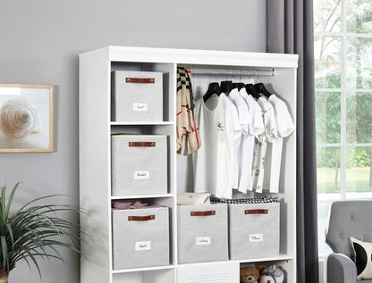 DECOMOMO Storage Baskets - 13x15x13 Cube Bins with Labels for Organized Shelves | Light Grey (4-Pack)