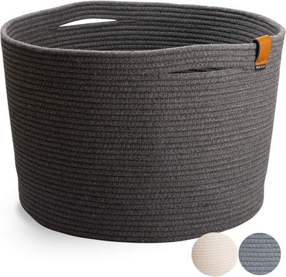 DENJA & CO Large Storage Shoe Basket - Woven Decorative Floor Basket for Home Entryway | Charcoal Gray (17.7 x 11.4 inches)