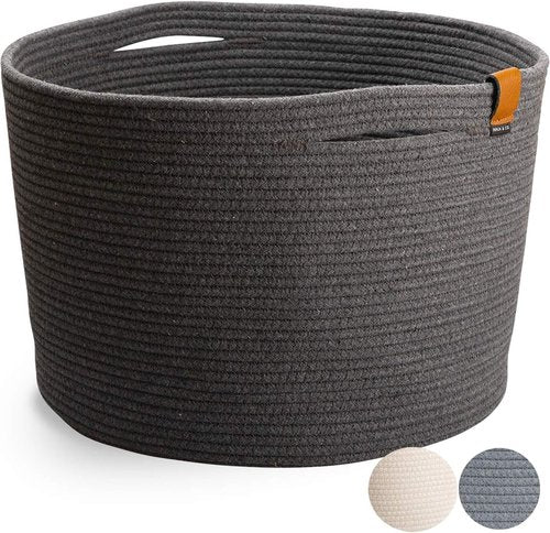 DENJA & CO Large Storage Shoe Basket - Woven Decorative Floor Basket for Home Entryway | Charcoal Gray (17.7 x 11.4 inches)