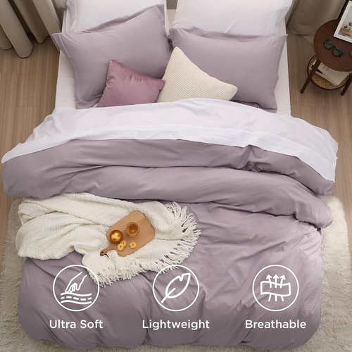 Bedsure King Size Duvet Cover Set - Dusty Purple Extra Soft Prewashed Cotton-Like Bedding, 3 Pieces