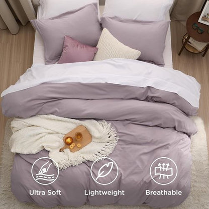 Bedsure King Size Duvet Cover Set - Dusty Purple Extra Soft Prewashed Cotton-Like Bedding, 3 Pieces