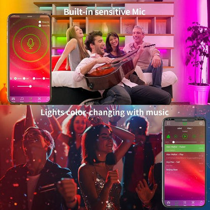KSIPZE 100ft RGB LED Strip Lights - Music Sync & Smart App Control for Bedroom Décor