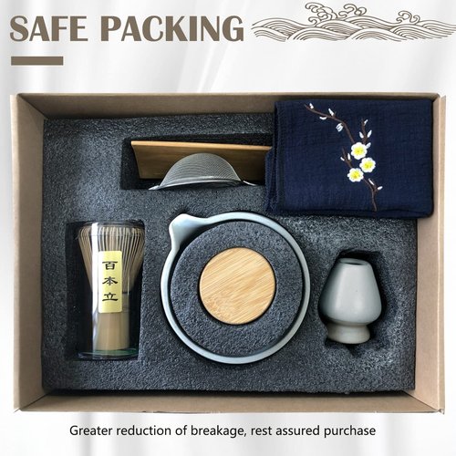 Artcome 9Pcs Japanese Matcha Tea Set, Matcha Bowl with Pouring Spout, Matcha Whisk, Ceramic Whisk Holder, Tea Scoop, Matcha Powder Caddy, Traditional Handmade Matcha Ceremony Gift Box Kit