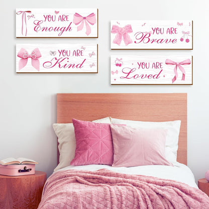 Skiennix Pink Wall Decor - 4 Pcs Inspirational Affirmations Art for Teen Girls' Rooms
