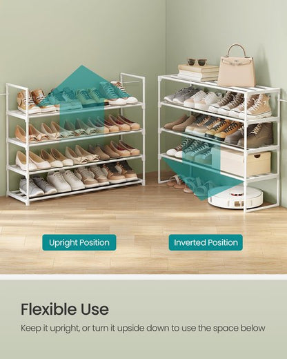 SONGMICS Shoe Rack, 4-Tier Shoe Organizer, Metal Storage Shelf, Upright or Upside Down, for 20-25 Pairs, Stackable, for Entryway, 11.8 x 36.2 x 29.1 Inches, Pearl White ULSA014WK01