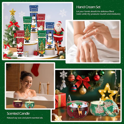 Scented Soy Candle & Hand Cream Gift Set for Women – Christmas Stocking Stuffers, Bulk Gift Box