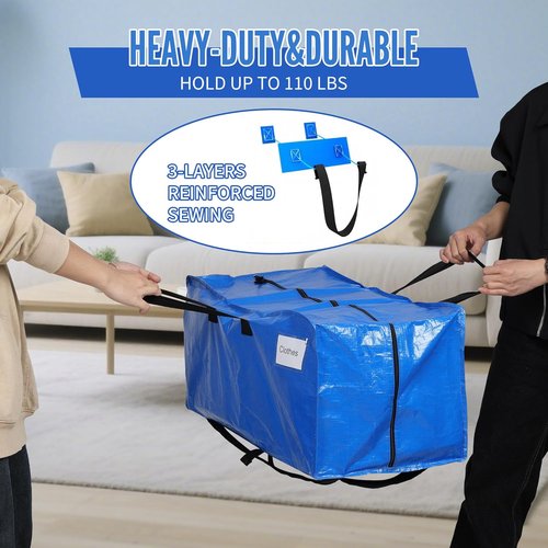BAGAIL Heavy Duty Moving Bags - Extra Large Storage Totes with Strong Handles | Blue, 2 Pack