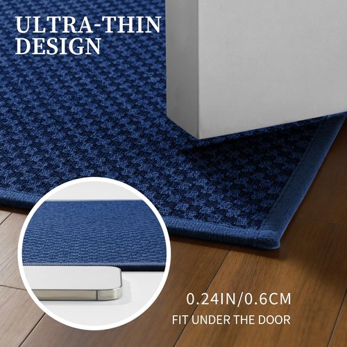 YIHOUSE Bathroom Rugs, Ultra Thin Bath Mat, Set of 2, Non-Slip, Quick Dry Absorbent, Machine Washable Bath Mat Set for Bathroom Floor (17"x24" Plus 17"x47", Dark Blue)