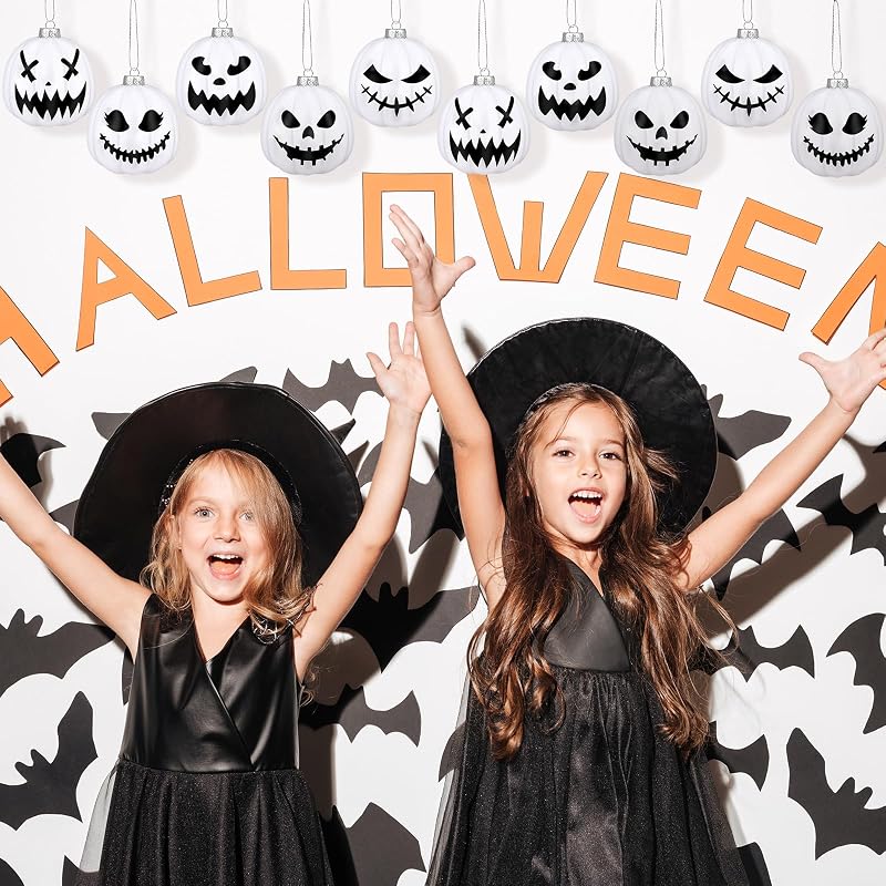 Liliful 12 Pcs Pumpkin Halloween Christmas Ornaments - 1.97'' (5 cm) Black & White