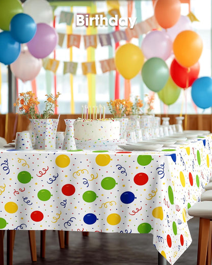 Pureegg Disposable Plastic Tablecloths - 10 Pack, 54 x 108 Inch, Leakproof Rainbow Design for Parties & Picnics