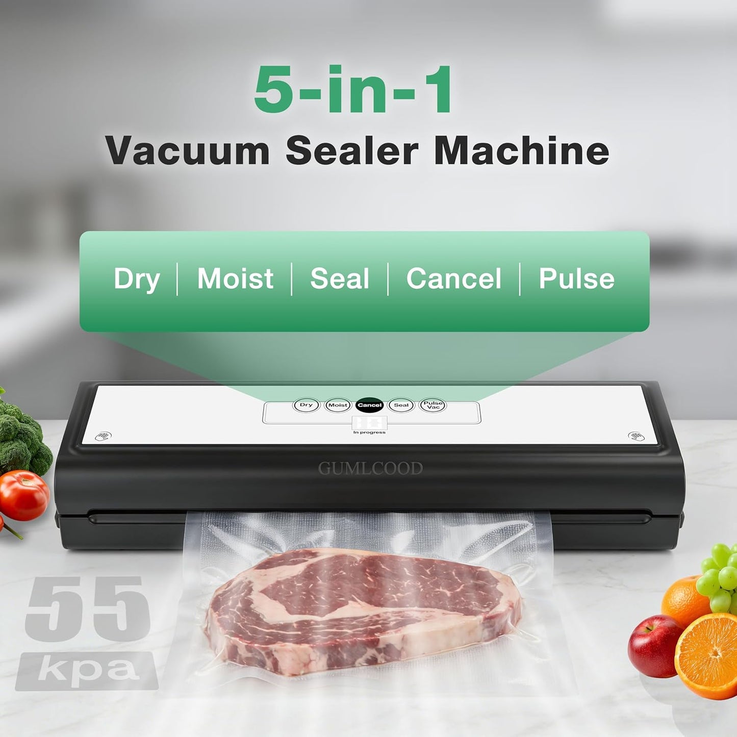 Skiennix Automatic Vacuum Sealer Machine - 5-in-1 Food Sealer for Dry & Moist Items | Includes 10 Storage Bags