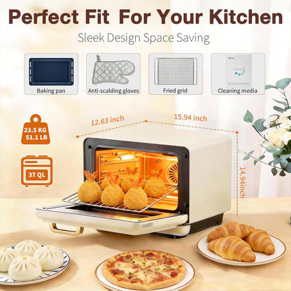 ROBAM Toaster Air Fryer Oven Combo - Large 1.2 Cu.Ft Convection Cooker with 32 Preset Recipes | Smart Touch Control (White)