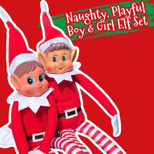 Elfie & Elvie | Fun Playful Elf Figures - Soft Body & Vinyl Face - Set of 2, Red