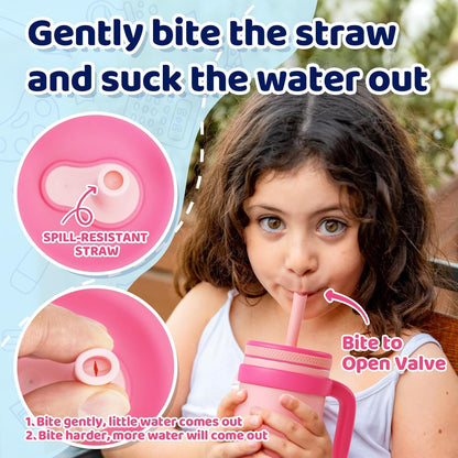 Tronco Kids Insulated Tumbler - 14 oz BPA-Free Stainless Steel Cup with Handle & Flexible Straw