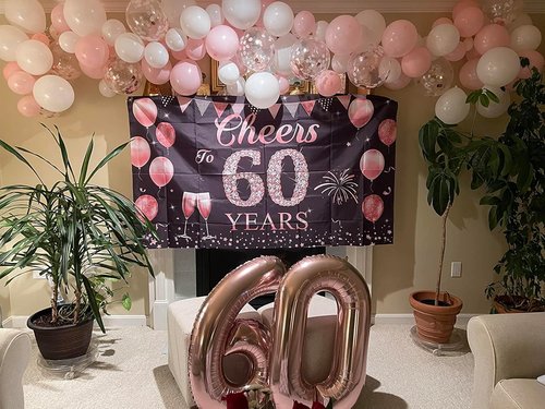 60th Birthday Decorations by [Brand Name] - Rose Gold Party Supplies with Big Number 60 Balloons