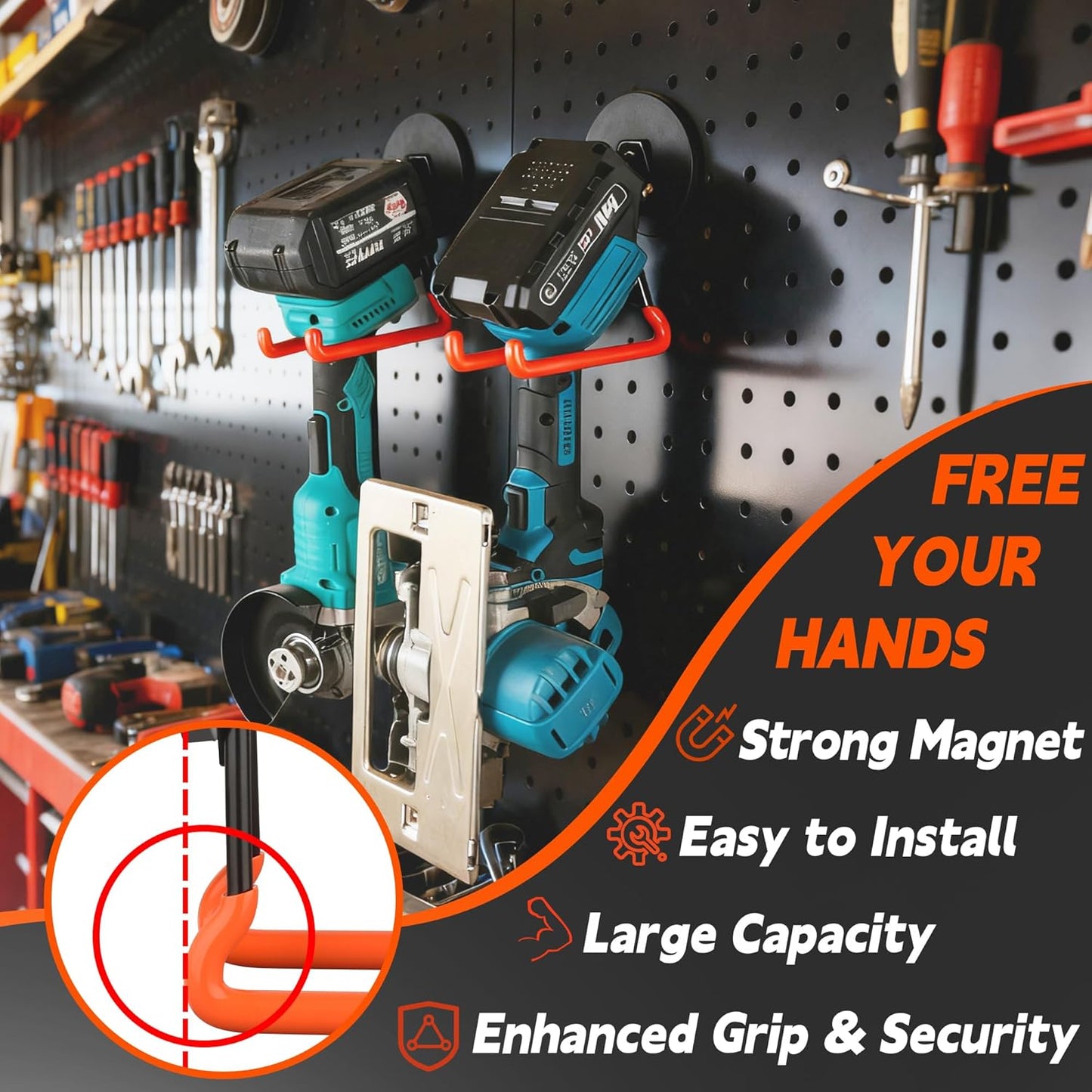 ULIBERMAGNET Heavy Duty Magnetic Hooks - Strong 3.46 Inch Design for Cables, Tools & More | 2 Pack (Orange)