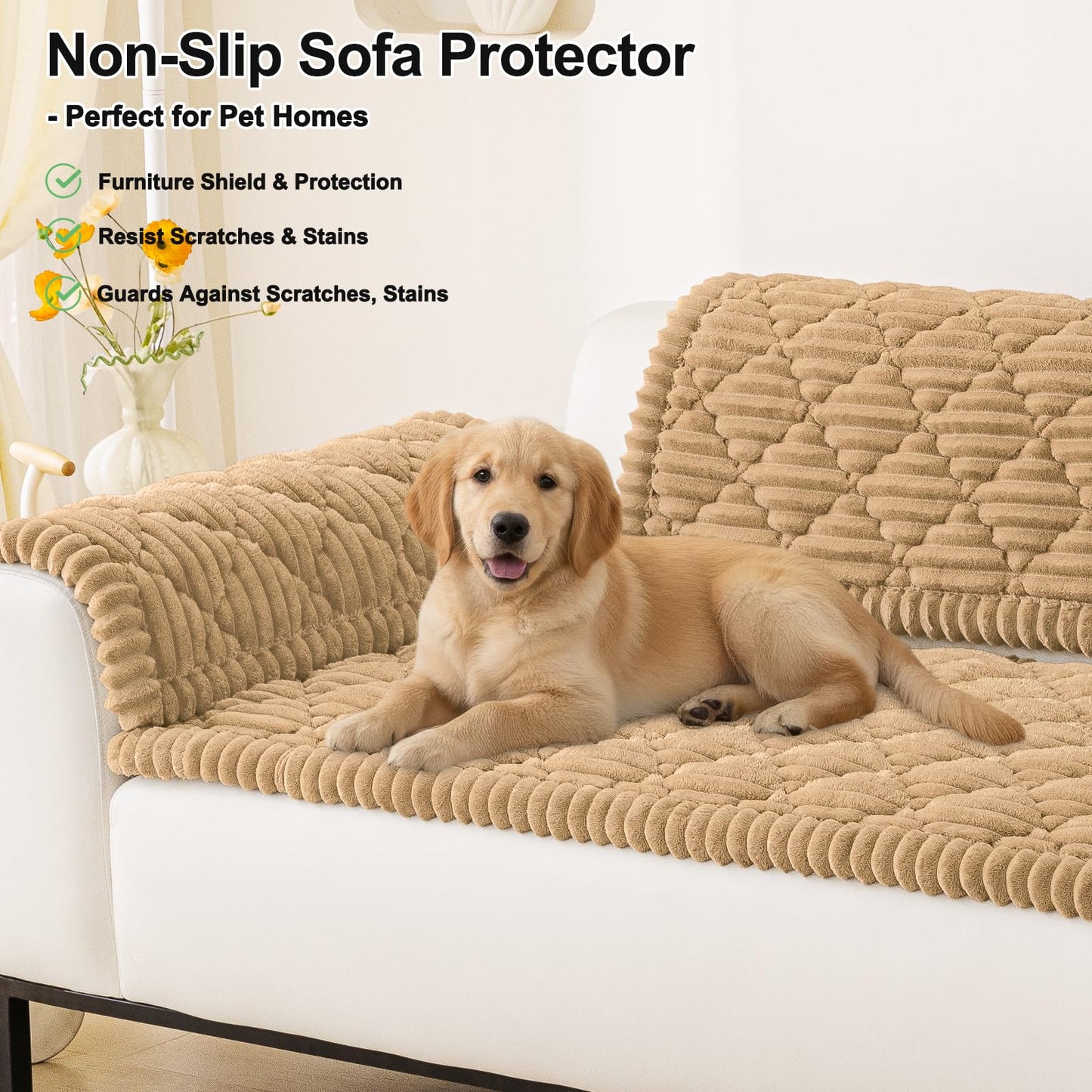 Smiry Pet Couch Covers for Dogs Washable, Non-Slip Fuzzy Couch Covers for 3 Cushion Sofa Pet Friendly, Soft Thick Furniture Protector Sofa Slipcover Mat for Dogs (Camel, 27.6" x 59")