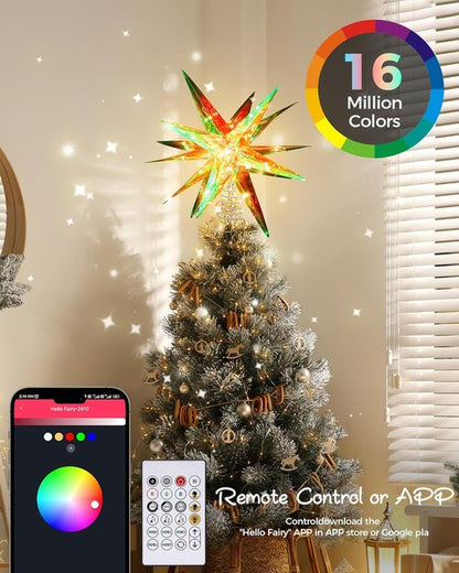 Ariceleo RGB LED Christmas Tree Topper Star - App-Controlled, USB Powered, 16.5" Decorative Multi-Color Star