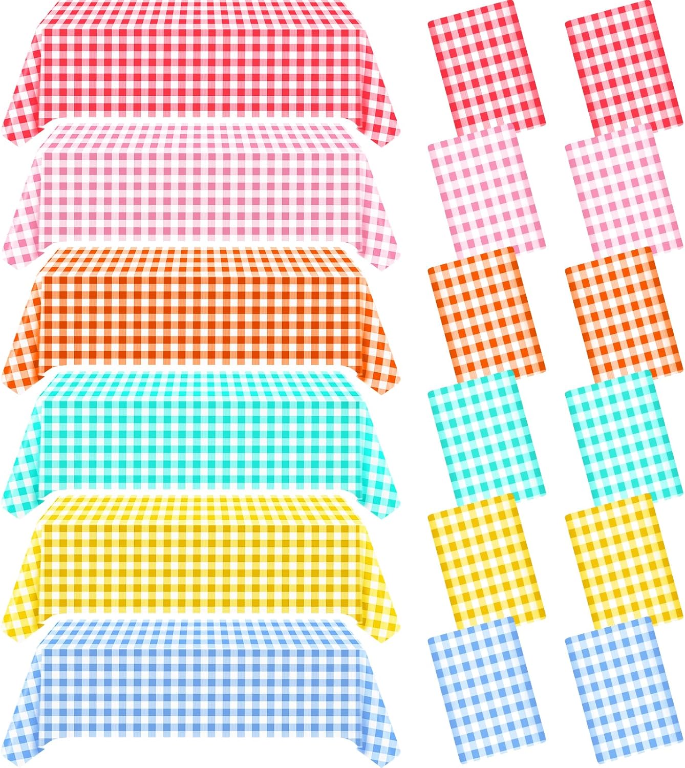 VAIPI 12 Pack Disposable Tablecloths - Pastel Plaid Gingham for Easter Parties | 108 x 54 Inch