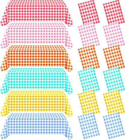 VAIPI 12 Pack Disposable Tablecloths - Pastel Plaid Gingham for Easter Parties | 108 x 54 Inch