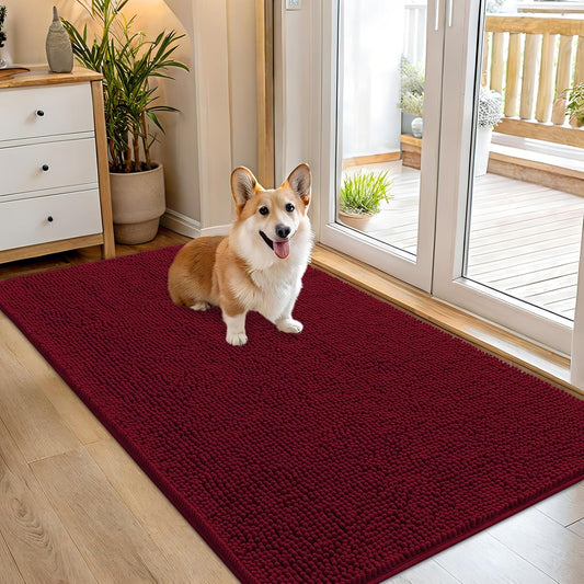 OLANLY Dog Door Mat - Absorbent Non-Slip Washable Doormat for Muddy Paws | 54x32, Burgundy