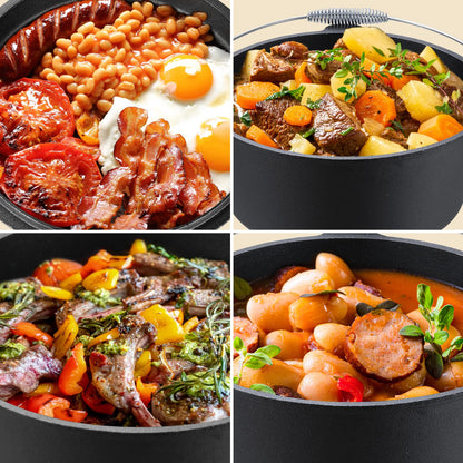 TLGREEN Cast Iron Dutch Oven Pot with Lid,Cast Iron Pot (5.1QT) and Cast Iron Lid as a Skillet(1.9QT) - Dutch Oven Cast Iron with Silicone Holders, Iron Stand, for Oven, Stove, Grill，Campfire