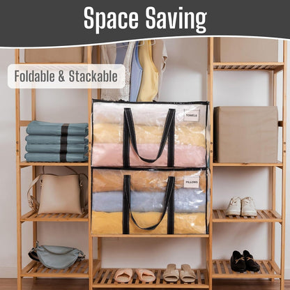 VENO Clear Moving Bags - 90L Extra Large Transparent Storage Totes | Heavy Duty, Reinforced Handles & Zippers