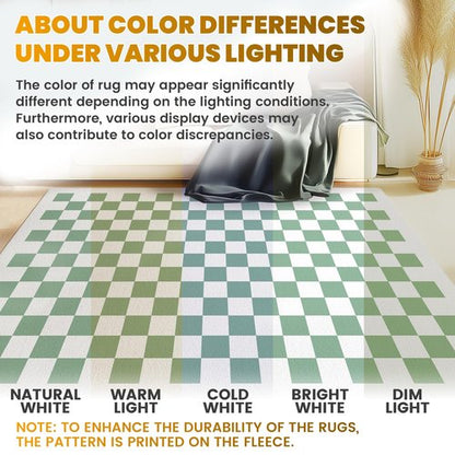 JROSING Washable Checkered Rug, 4x6 Sage Green Checkerboard Modern Boho Foldable Large Area Rugs for Living Room, Low Pile Ultra-thin Non-slip Indoor Doormat Carpet for Office Bedroom Playroom Kitchen