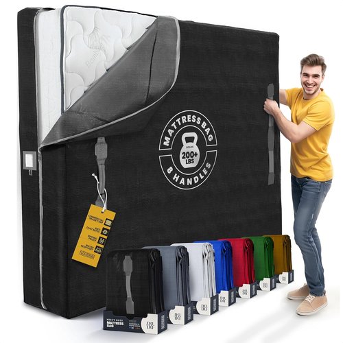 Cali King Mattress Bags for Moving - Extra-Thick, Reusable Storage Cover with 8 Handles & Zipper