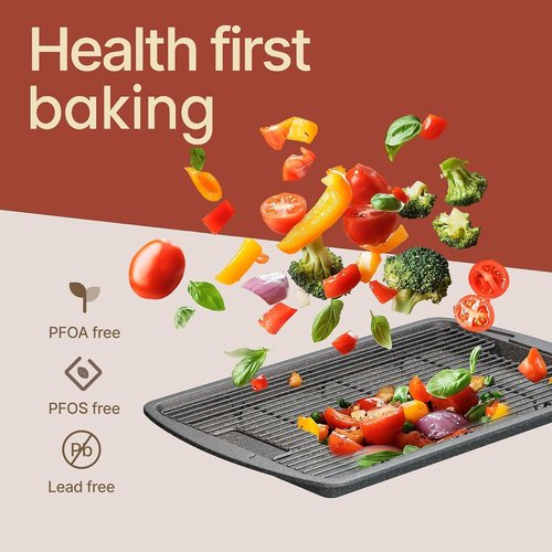 Gray Marble Nonstick Cookie Sheet Set by [Brand Name] - 2-Piece Carbon Steel Pan & Cooling Rack, Oven Safe Up to 450°F