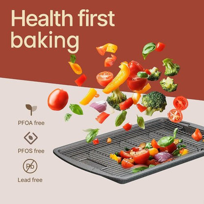 Gray Marble Nonstick Cookie Sheet Set by [Brand Name] - 2-Piece Carbon Steel Pan & Cooling Rack, Oven Safe Up to 450°F