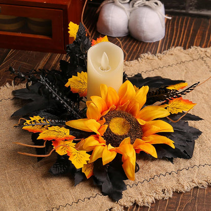 Skiennix Halloween Candle Rings - 2 Pack Artificial Leaves Wreaths for Festive Home Decor