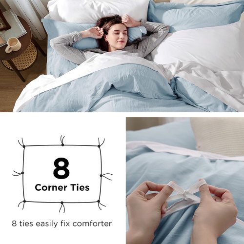 Bedsure Sky Blue Duvet Cover Set - Extra Soft Prewashed Cotton-Like Polyester | Queen Size 3-Piece 90x90 Inches with Zipper Closure & 2 Pillow Shams
