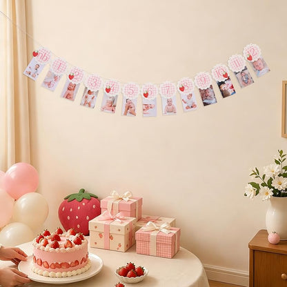 Strawberry Gingham 13-Card Milestone Photo Banner - 0-12 Months, Strawberry-3