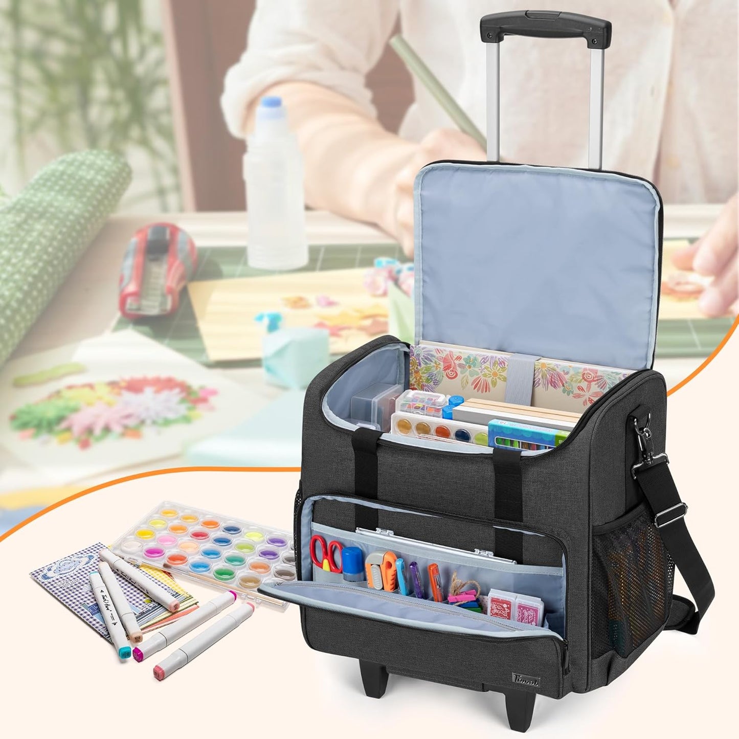 Trunab Rolling Craft Tote - Organize Scrapbooks & Supplies on Wheels | Fits 12x12 Inch Albums