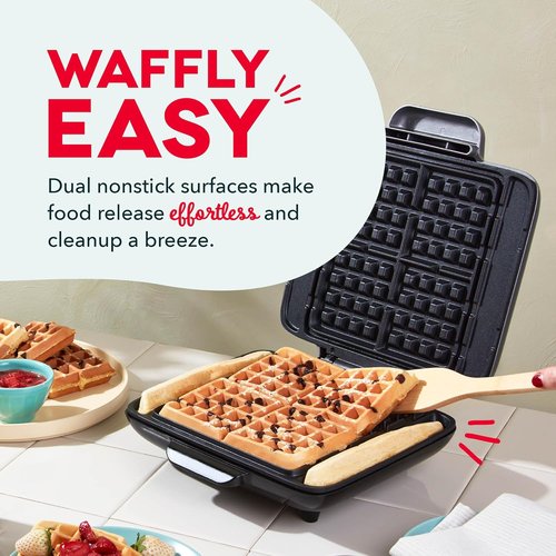 Dash No-Drip Waffle Maker - Make Four Perfect Waffles at Once - Dual Nonstick Plates & Quick Heat-Up - Silver