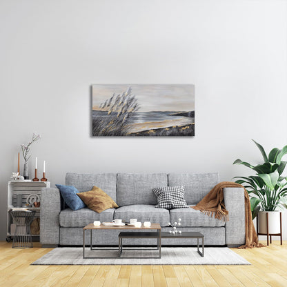 Yuaxker Ocean Wall Art Grey and Gold Ocean Art Canvas Painting Prints for Wall Decor Aesthetic for Living Room, Bedroom, Dining Room Office Home Artwork 20x40 inch