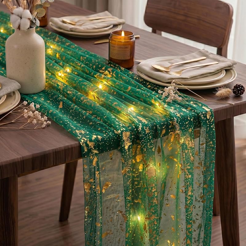 Artscope Green 28" x 120" Lighted Gauze Table Runner with LED Modes