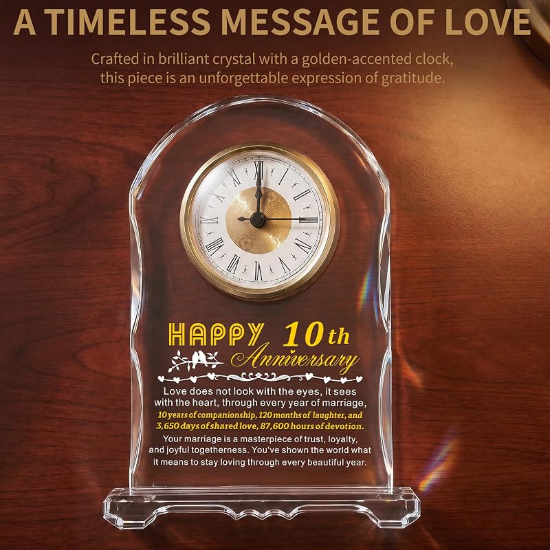 10th Anniversary Crystal Clock Gift for Wife, Husband, or Couple - Variation: 10th Wedding Anniversary