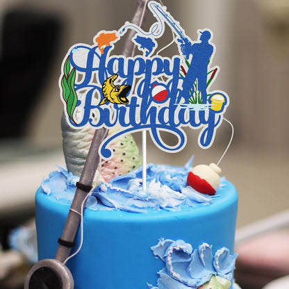 Regine Switzerland Happy Birthday Cake Topper - Blue Glitter Little Fisherman Design for Kids