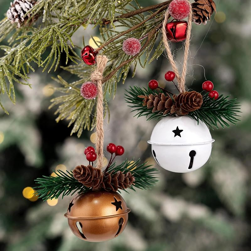 5-Pack Christmas Bell Ornaments Set for Tree, Wreath, Window & Mantel - Red, Green, Gold & White