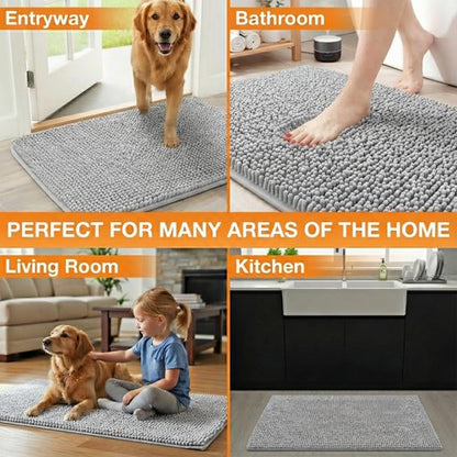 Neater Pets Muddy Paws Dog Door Mat 24” x 17” – Super Absorbent & Quick-Dry Chenille Doormat for Trapping Dirt, Water, Mud - Non-Slip & Machine Washable Pet Rugs for Entryway, Indoor Mud Mats, Gray